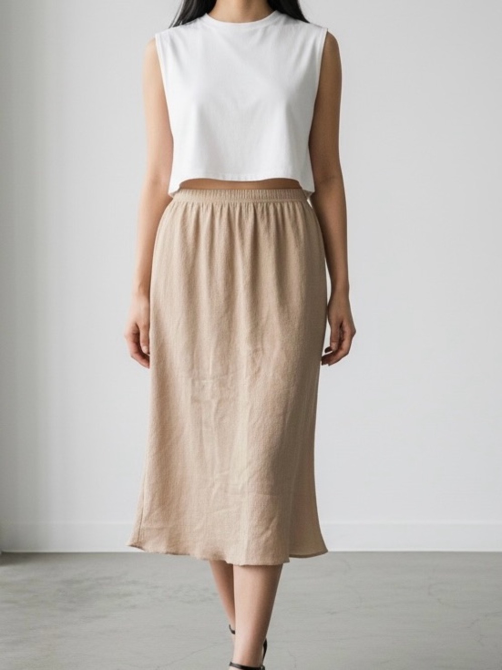 NOOSHIN | Femme Midi Pencil Skirt Natural Fibers Linen Made in USA | Size M